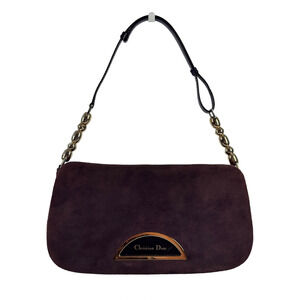 Dior Vintage 2000 Dark Purple Eggplant Suede Malice Shoulder Pochette Bag